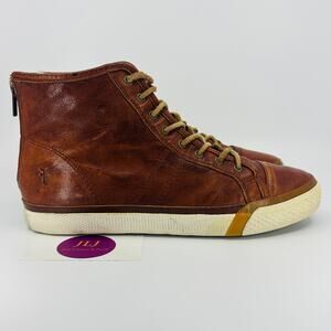 Frye Women's Greene Zip Shearling Lined Cognac Leather Sneakers 3471172 Size 7.5